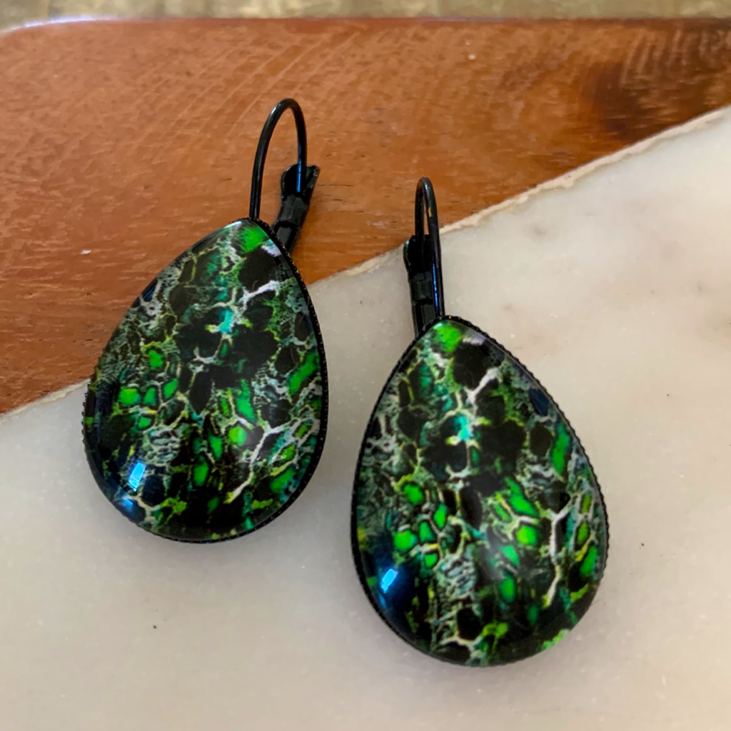 Green Crocodile Teardrop Earrings